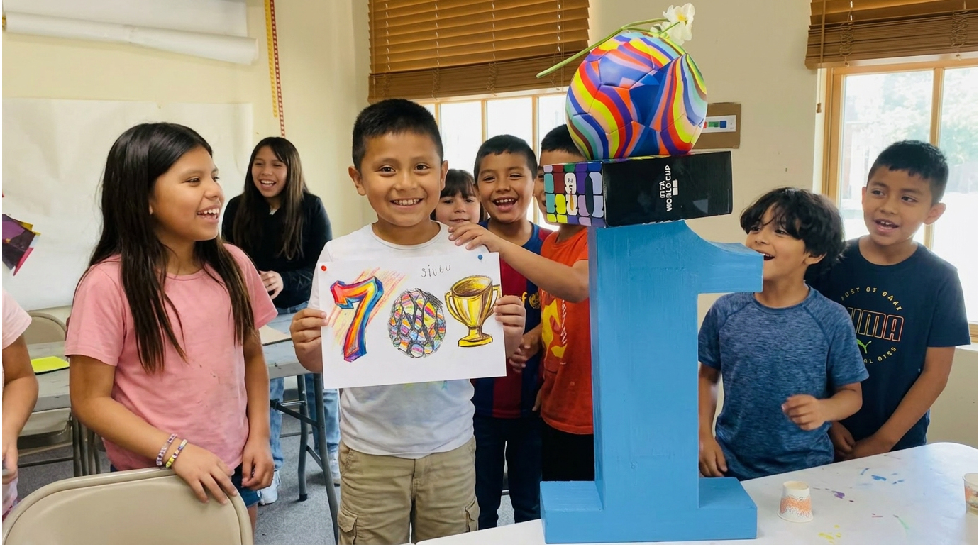 Young artist with soccer ball at a Foundation for New American Art workshop, New York City